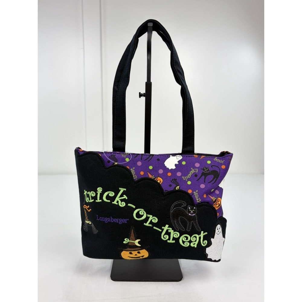 Vintage New Longaberger Halloween Trick or Treat Tote Bag Purple Canvas Purse